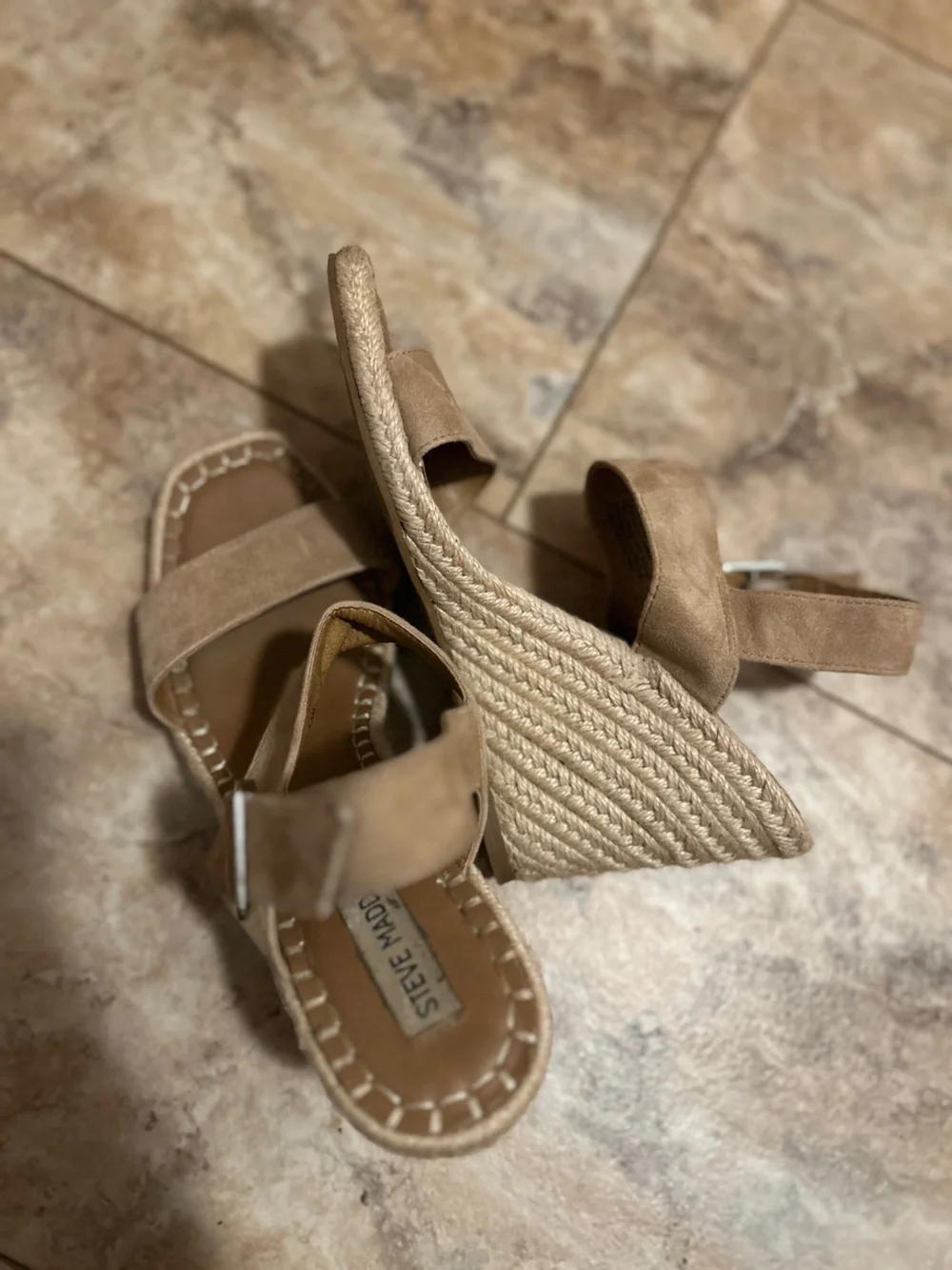 Steve Madden Beige/Tan Suede Espadrille Wedge Sandals